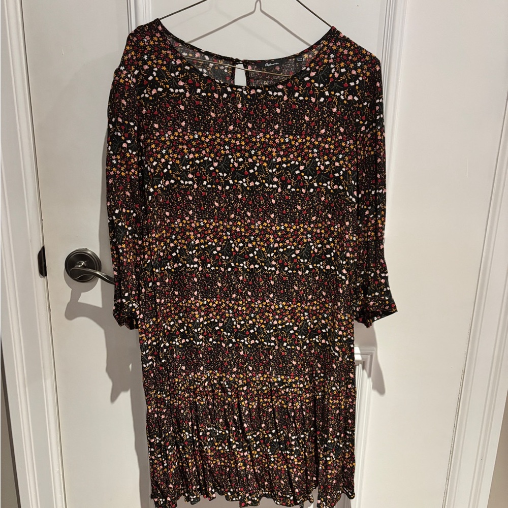 Reitmans Black Floral Dress with Pink and Red Accents